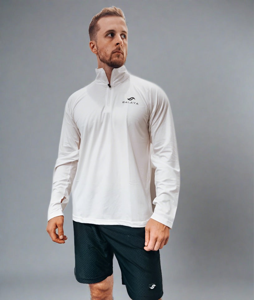 Men’s Zip Long Sleeve with Thumbhole - White