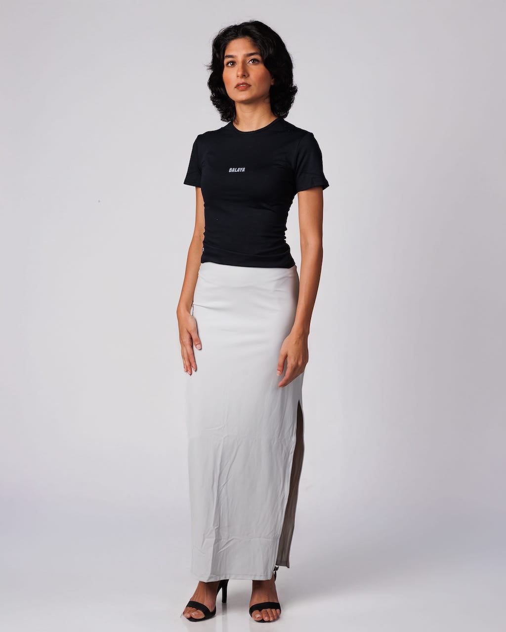 Grey V Front Slit Skirt - Body Contouring