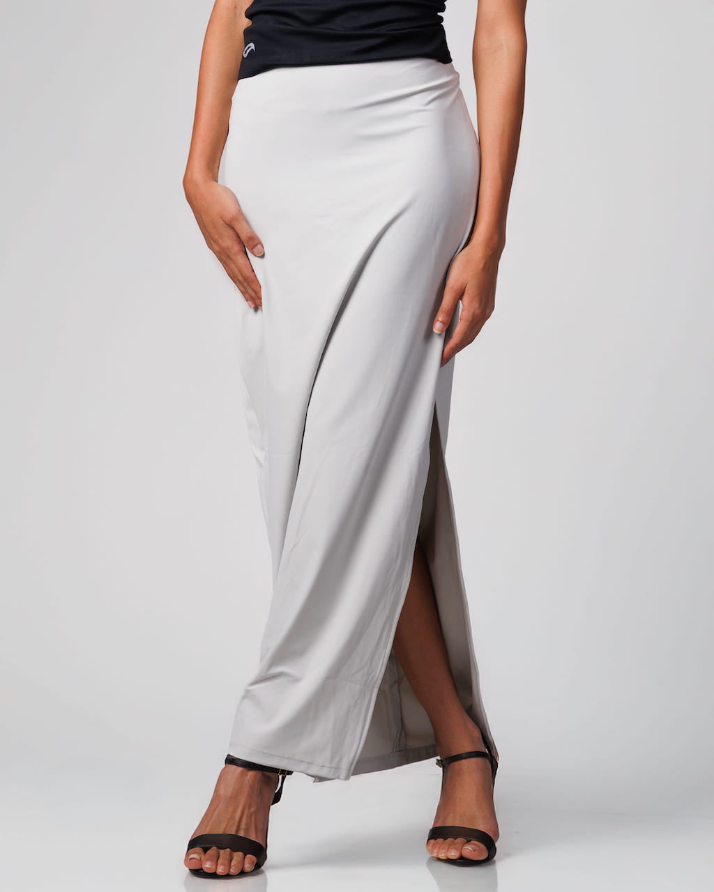 Grey V Front Slit Skirt - Body Contouring
