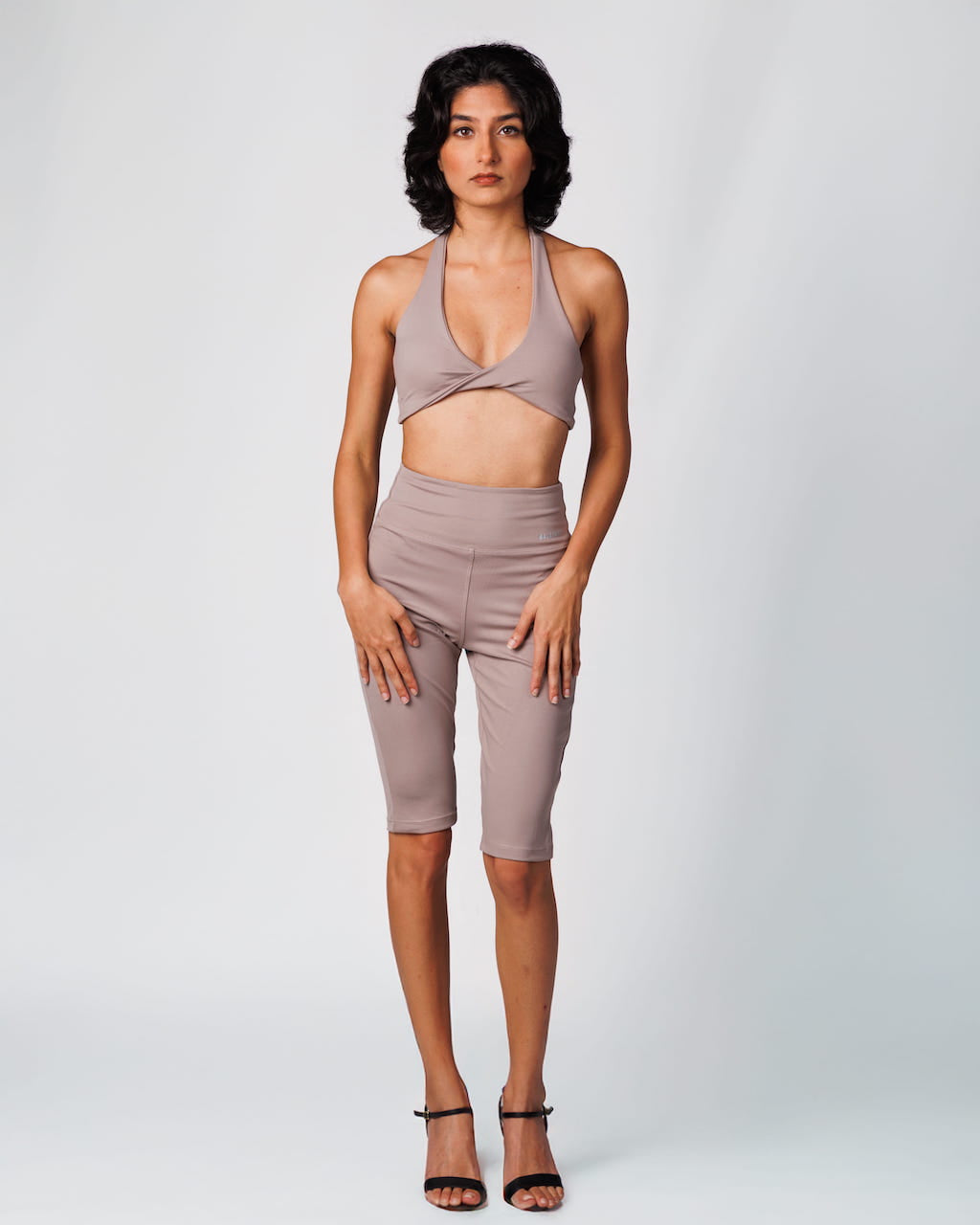Halter Twist Sports Bra - Beige