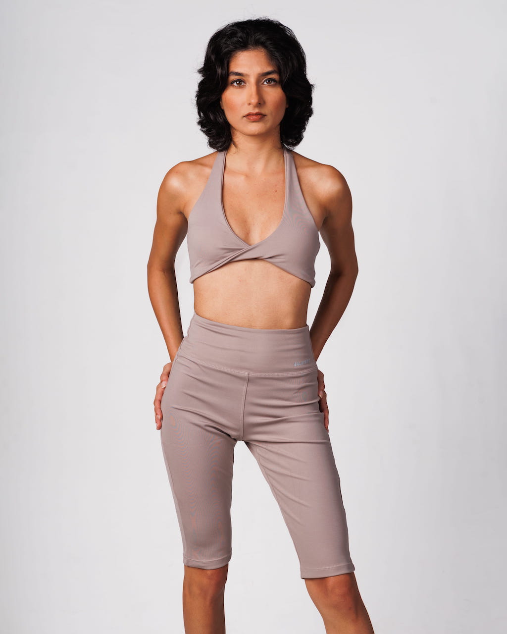 Halter Twist Sports Bra - Beige