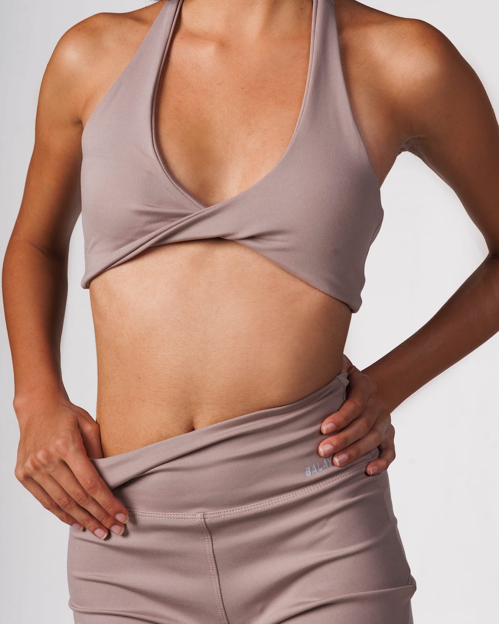 Halter Twist Sports Bra - Beige