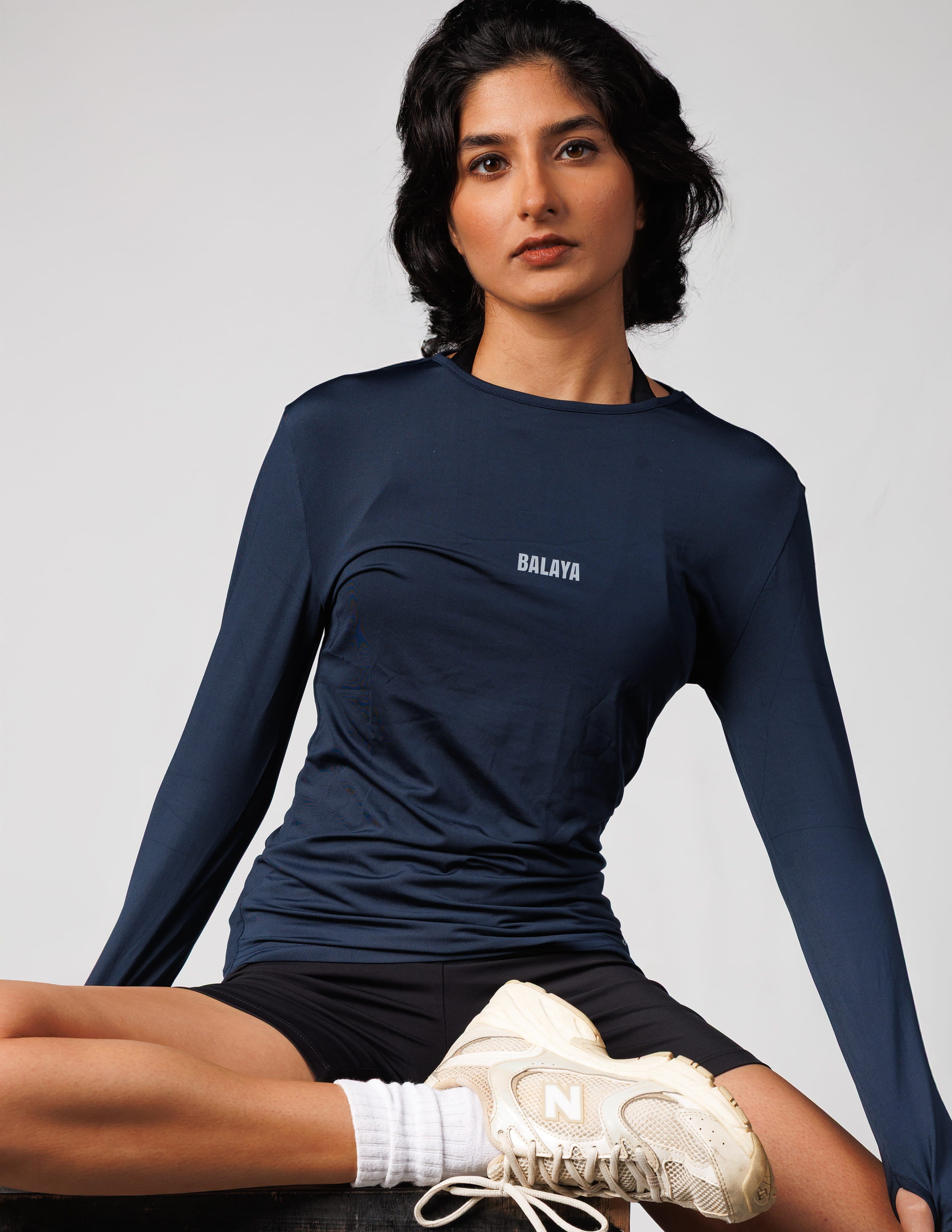 Dark Blue Long Sleeve Top with Thumbhole